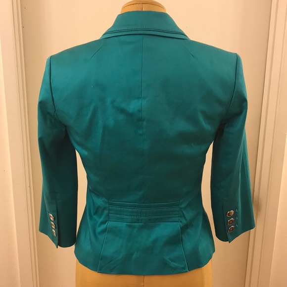 WHBM Teal 3/4 Sleeve Classic Lined Blazer Size 00 - Picture 2 of 12